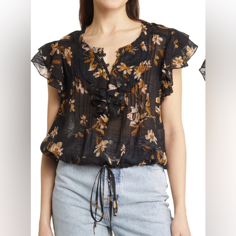 Free People floral black top size medium
